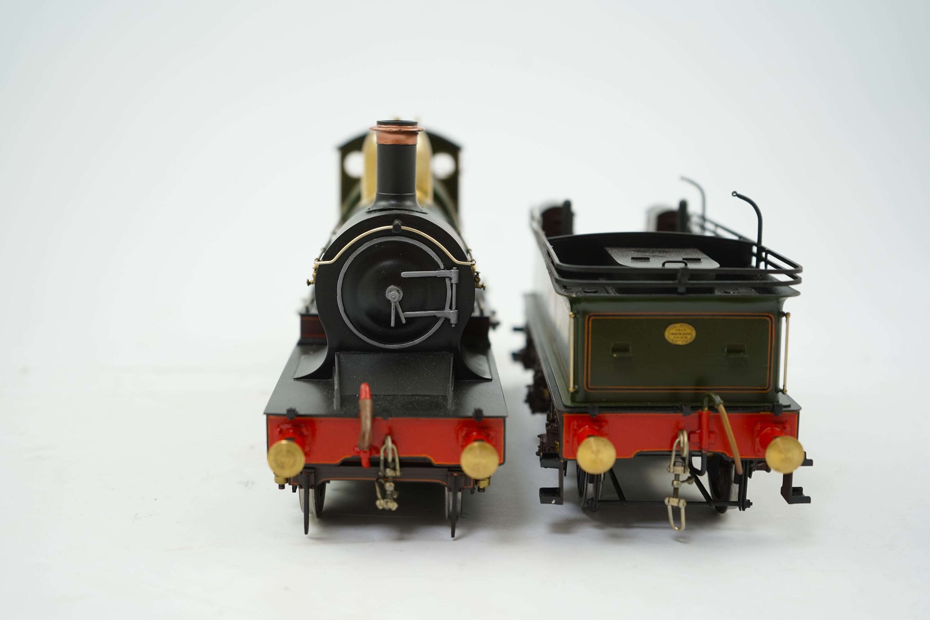 A Gauge One model of GWR Armstrong Class, Brunel 16, 4-4-0 tender locomotive, constructed, painted and lined to a very high standard and left unpowered to allow room for the detailed fire box.